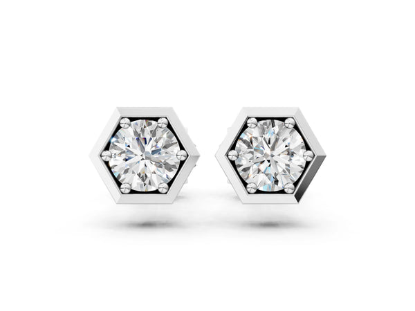 Silver Round Diamond Bezel-Set Stud Earrings