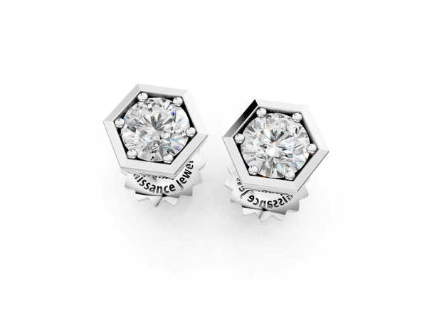 Silver Round Diamond Bezel-Set Stud Earrings