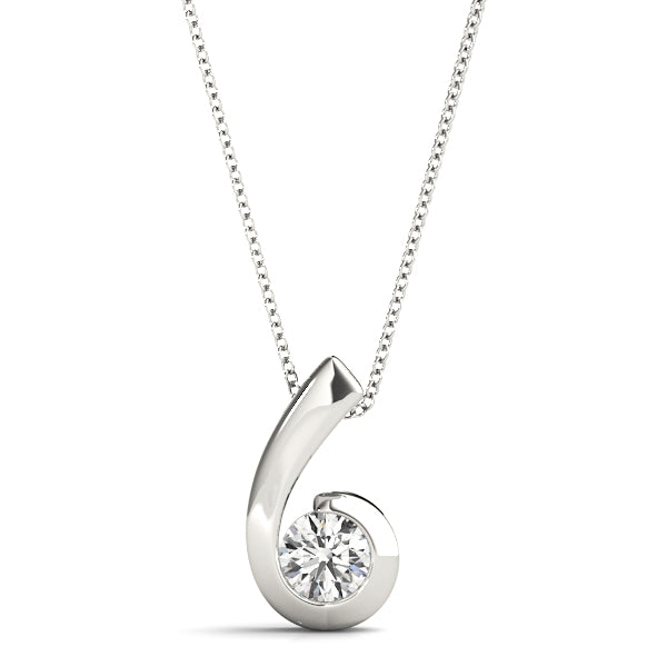 White gold Round Diamond Bezel Set Swirl Pendant