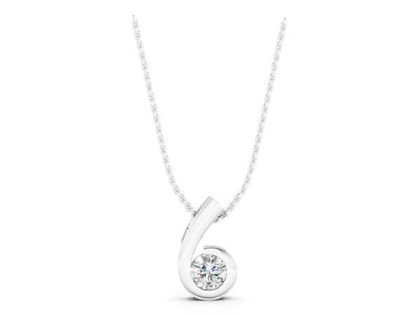 White gold Round Diamond Bezel Set Swirl Pendant