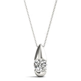 White gold Round Diamond Bezel Set Teardrop Pendant