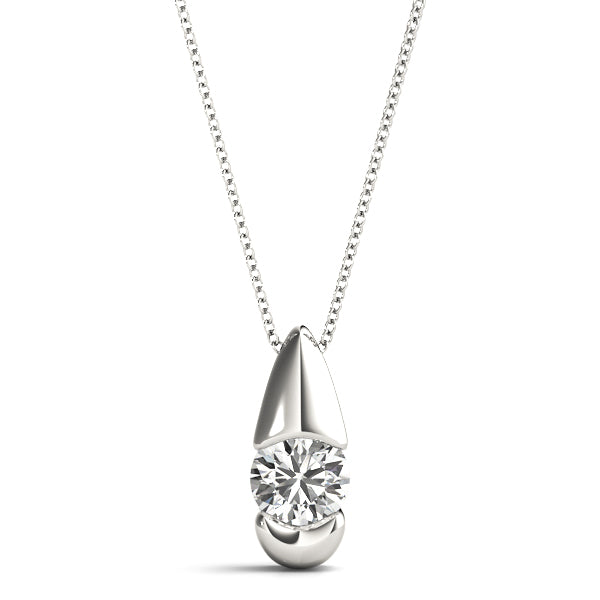 Silver Round Diamond Bezel Set Teardrop Pendant