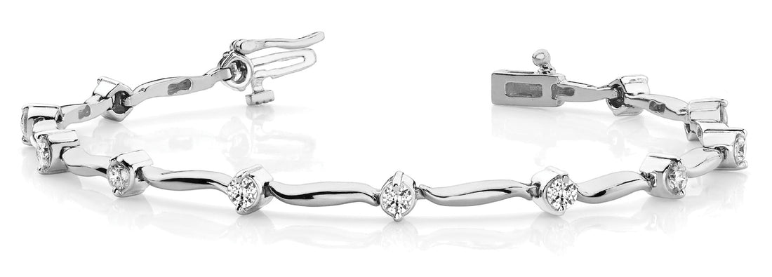 White gold Round Diamond Bezel-Set Tennis Bracelet with S-Link Band