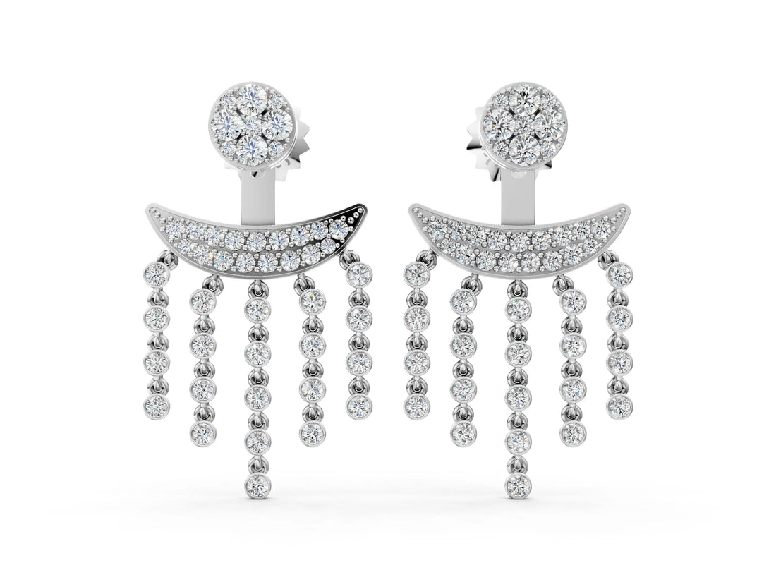 White gold Round Diamond Chandelier Drop Earrings with Round Diamond Accents
