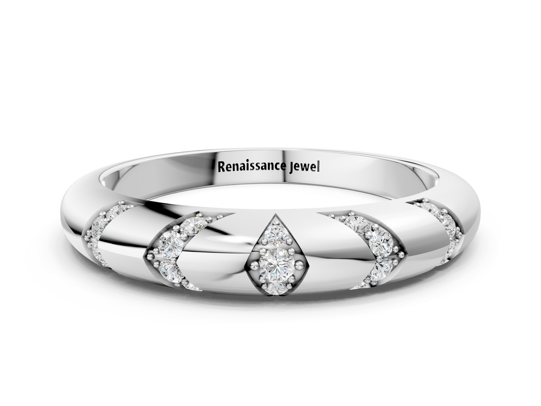 White gold Round Diamond Channel Set Curved Band with Bezel Setting_29
