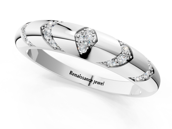 Silver Round Diamond Channel Set Curved Band with Bezel Setting