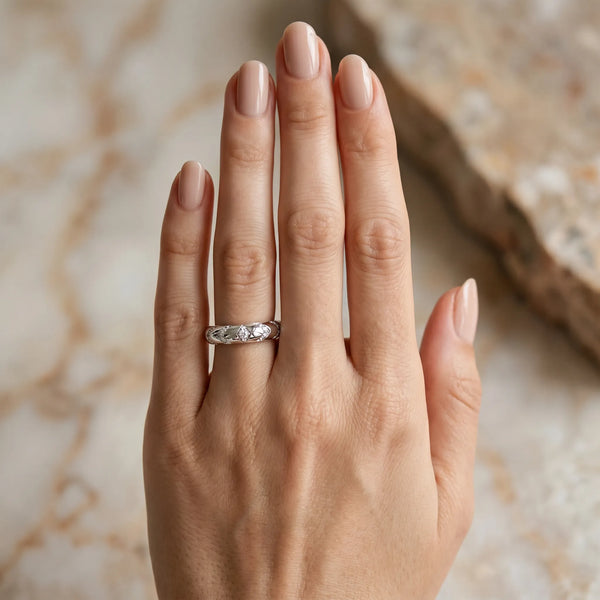 White gold Round Diamond Channel Set Curved Band with Bezel Setting