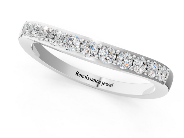Platinum Round Diamond Curved Wedding Band with Channel Setting