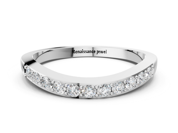 White gold Round Diamond Curved Wedding Band with Channel Setting