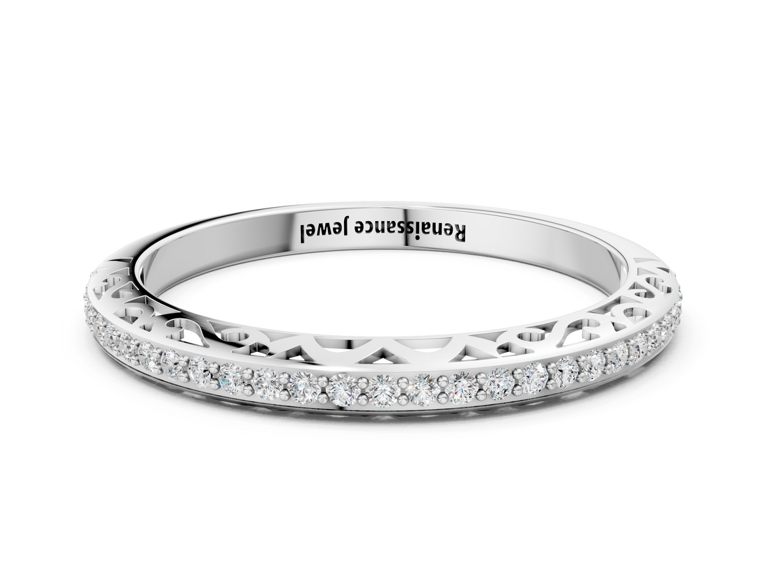 Platinum Round Diamond Channel-Set Eternity Band with Filigree Detailing