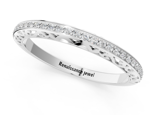 White gold Round Diamond Channel-Set Eternity Band with Filigree Detailing