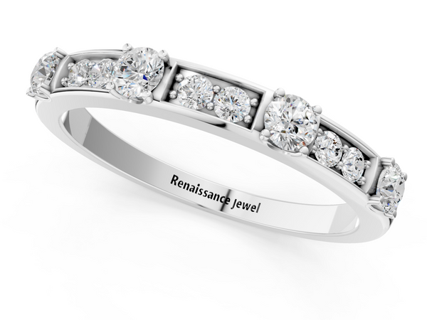 Platinum Round Diamond Channel Set Eternity Band with Prong Setting