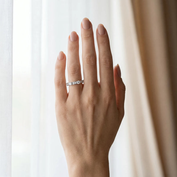 White gold Round Diamond Channel Set Eternity Band with Prong Setting