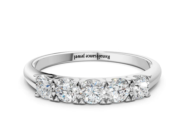 Platinum Round Diamond Channel Set Half Eternity Band with Shared Prong Setting