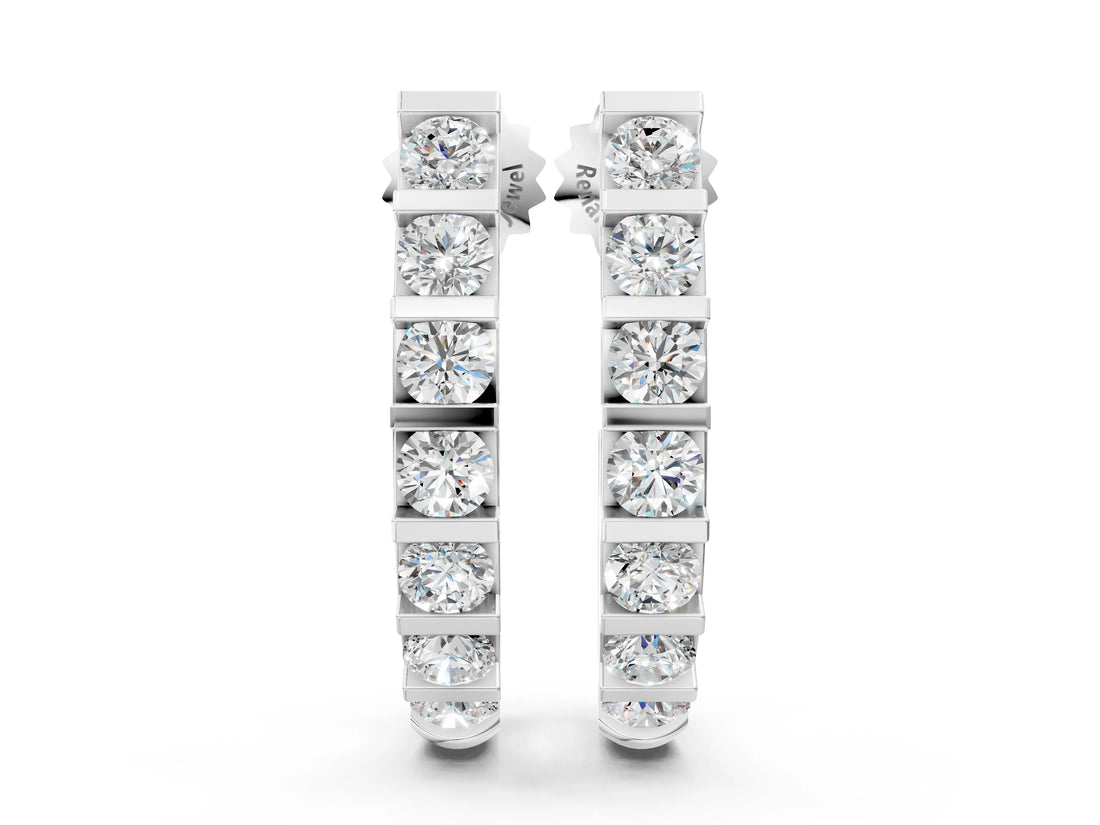 White gold Round Diamond Channel-Set Hoop Earrings with Bar Prong Setting_19