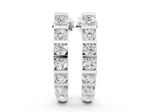 White gold Round Diamond Channel-Set Hoop Earrings with Bar Prong Setting