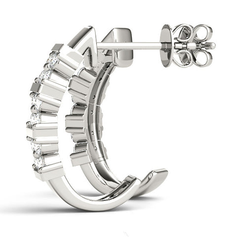 White gold Round Diamond Channel-Set Hoop Earrings with Four-Prong Setting 1