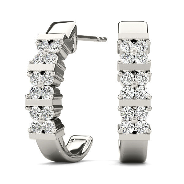 White gold Round Diamond Channel-Set Hoop Earrings with Four-Prong Setting