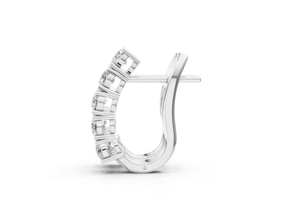 Silver Round Diamond Channel Set Hoop Earrings with Four-Prong Setting