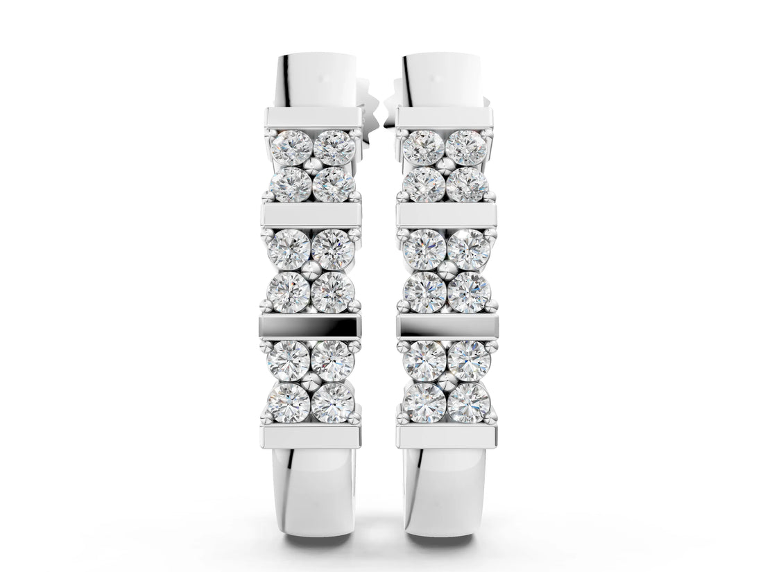 White gold Round Diamond Channel-Set Hoop Earrings with Four-Prong Setting_34