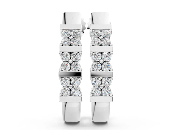 White gold Round Diamond Channel-Set Hoop Earrings with Four-Prong Setting