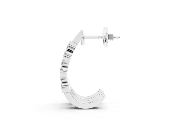 White gold Round Diamond Channel-Set Hoop Earrings with Four-Prong Setting
