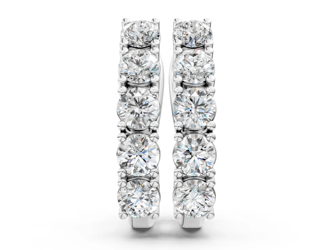 White gold Round Diamond Channel Set Hoop Earrings with Four-Prong Setting_9