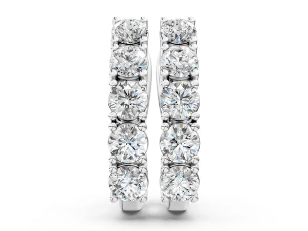 Silver Round Diamond Channel Set Hoop Earrings with Four-Prong Setting