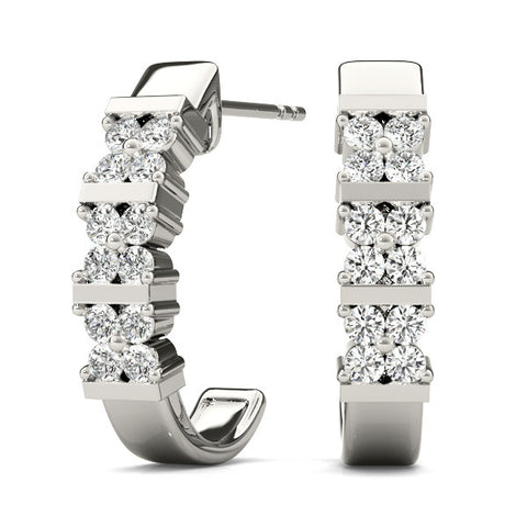 White gold Round Diamond Channel-Set Hoop Earrings with Four-Prong Setting