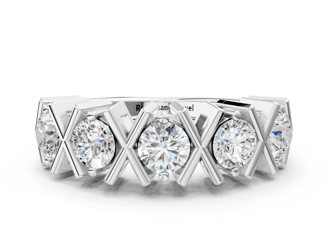White gold Round Diamond Channel Set X-Prong Band_12