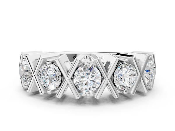 White gold Round Diamond Channel Set Band with X-Prong Detail