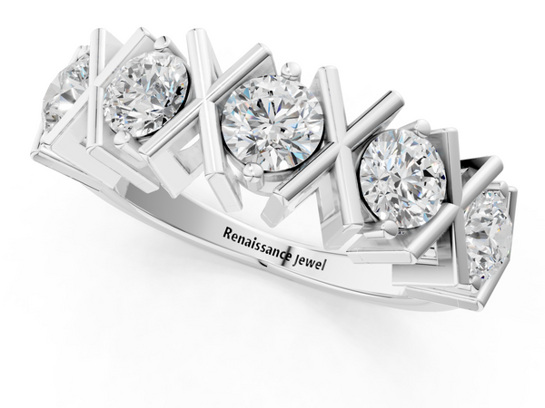 White gold Round Diamond Channel Set Band with X-Prong Detail