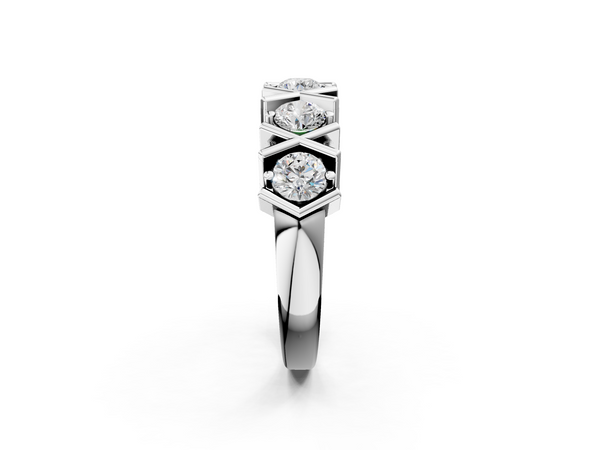 White gold Round Diamond Channel Set Band with X-Prong Detail