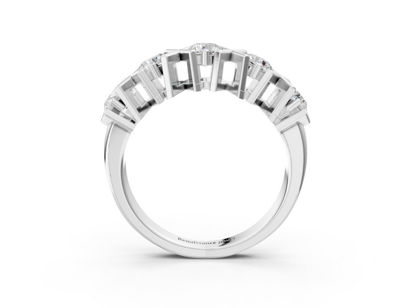 White gold Round Diamond Channel Set Band with X-Prong Detail