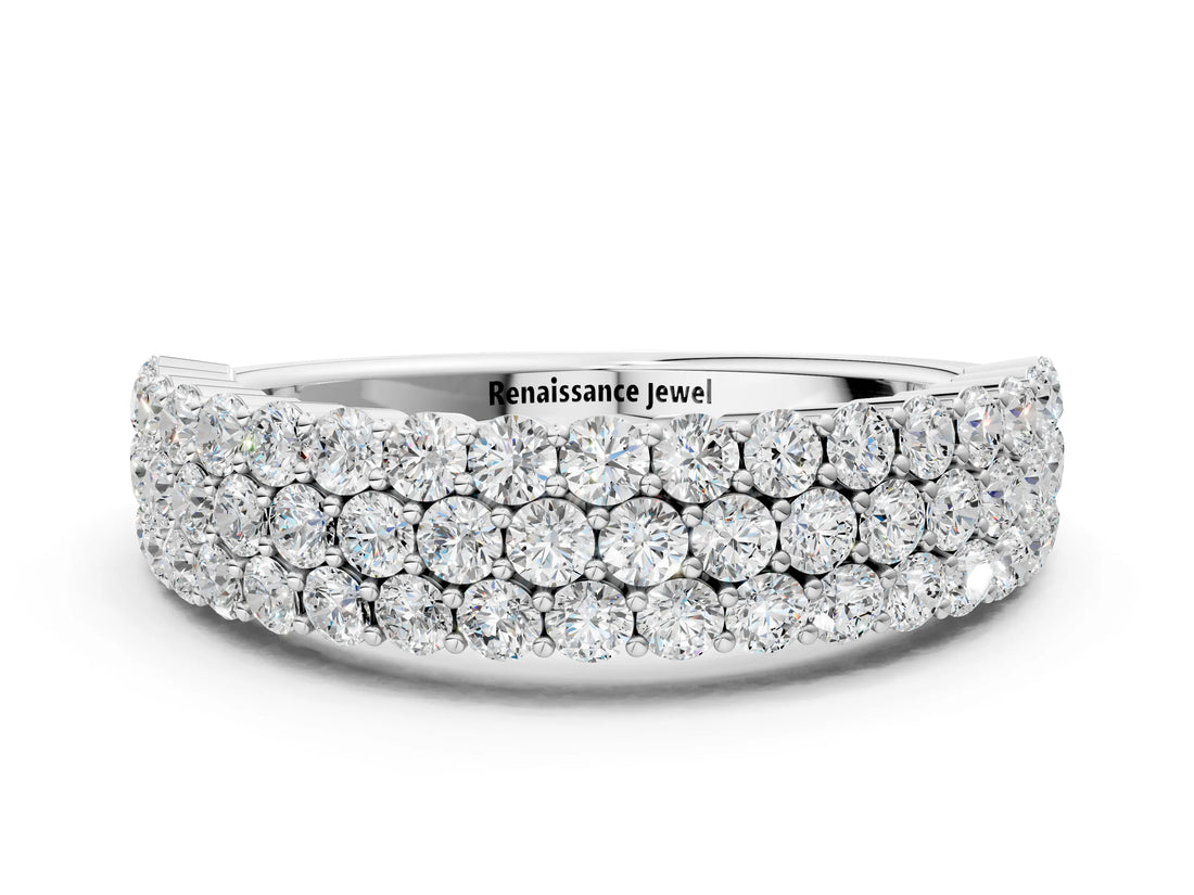White gold Round Diamond Checkerboard Pavé Promise Ring with Round Diamond Accents