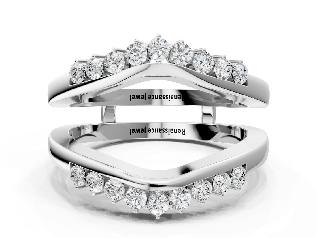 White gold Round Diamond Chevron Contour Band with Prong Setting_29