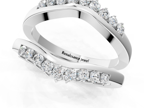 Platinum Round Diamond Chevron Contour Band with Prong Setting