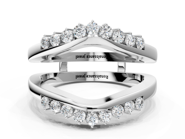 Silver Round Diamond Chevron Contour Band with Prong Setting