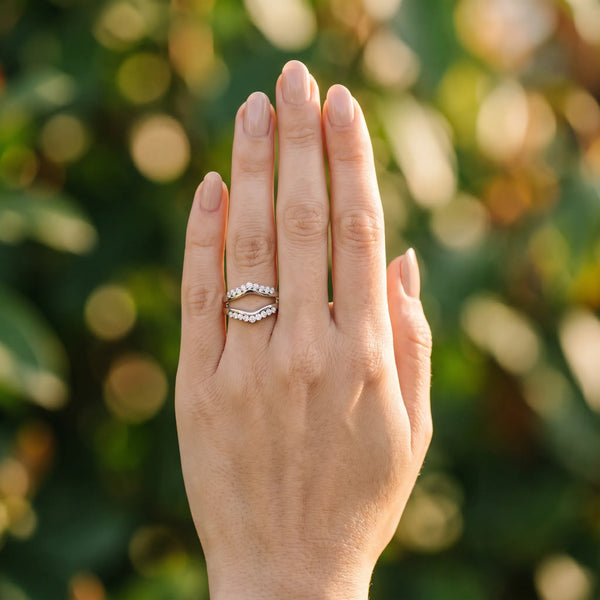 Platinum Round Diamond Chevron Contour Band with Prong Setting