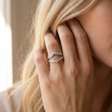 White gold Round Diamond Chevron Contour Band with Prong Setting_49
