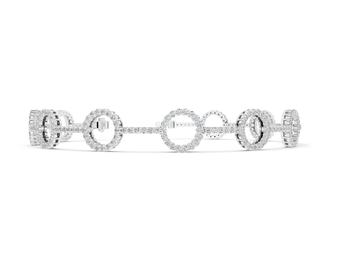 White gold Round Diamond Circle Link Tennis Bracelet with Pavé Setting