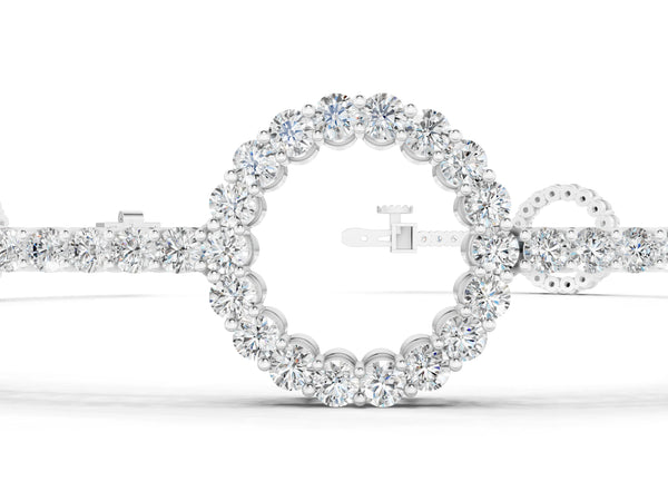 Silver Round Diamond Circle Link Tennis Bracelet with Pavé Setting