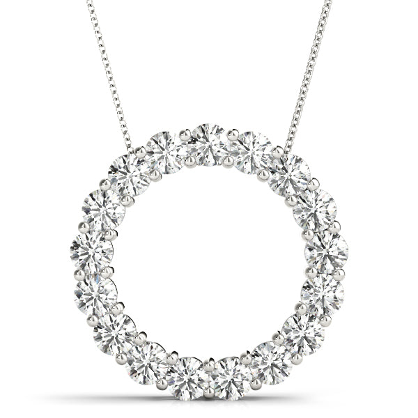 White gold Round Diamond Circle Pendant with Prong Setting
