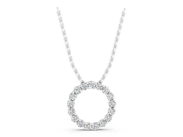 White gold Round Diamond Circle Pendant with Prong Setting