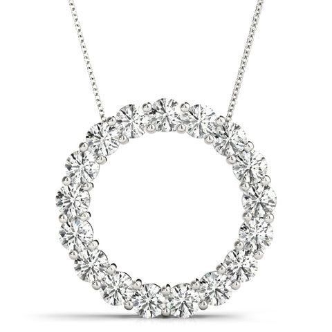 White gold Round Diamond Circle Pendant with Prong Setting