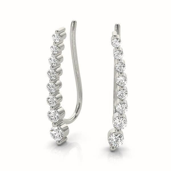 White gold Round Diamond Climber Earrings with Prong Setting on Curved Band 1
