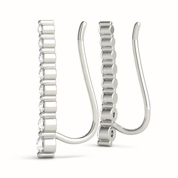 White gold Round Diamond Climber Earrings with Prong Setting on Curved Band 2