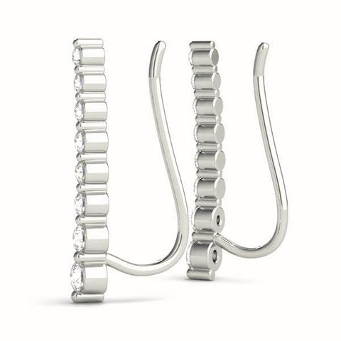 White gold Round Diamond Climber Earrings with Prong Setting on Curved Band 2