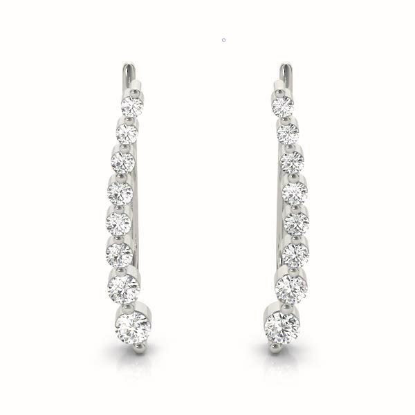 White gold Round Diamond Climber Earrings with Prong Setting on Curved Band
