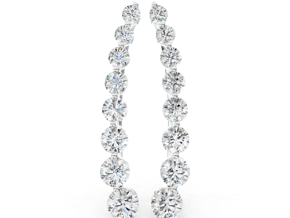 14K White Gold 2.23 Carat E VS Round Diamond Climber Earrings with Prong Setting on Curved Band